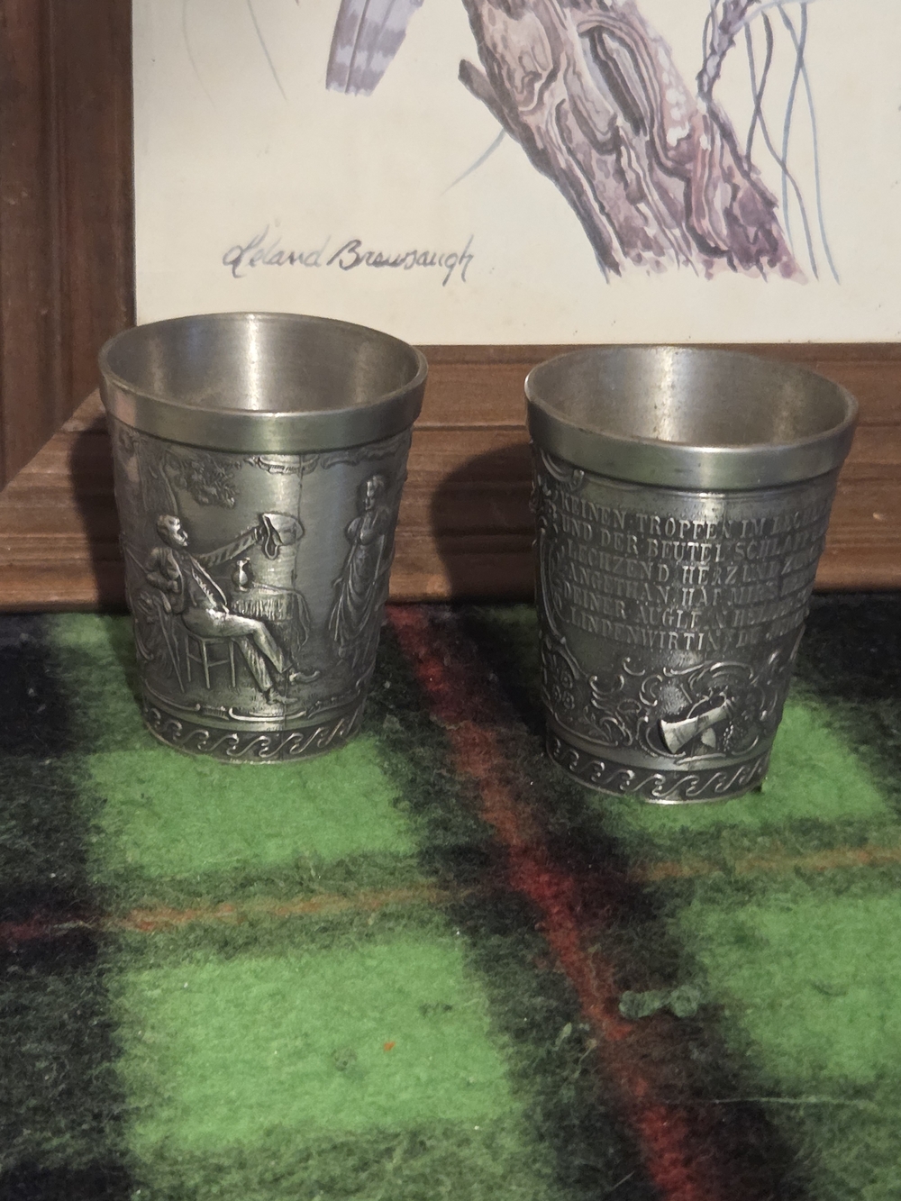 Small set of silver toned wine cups Pewter Freilling Zinn Germany detailed image